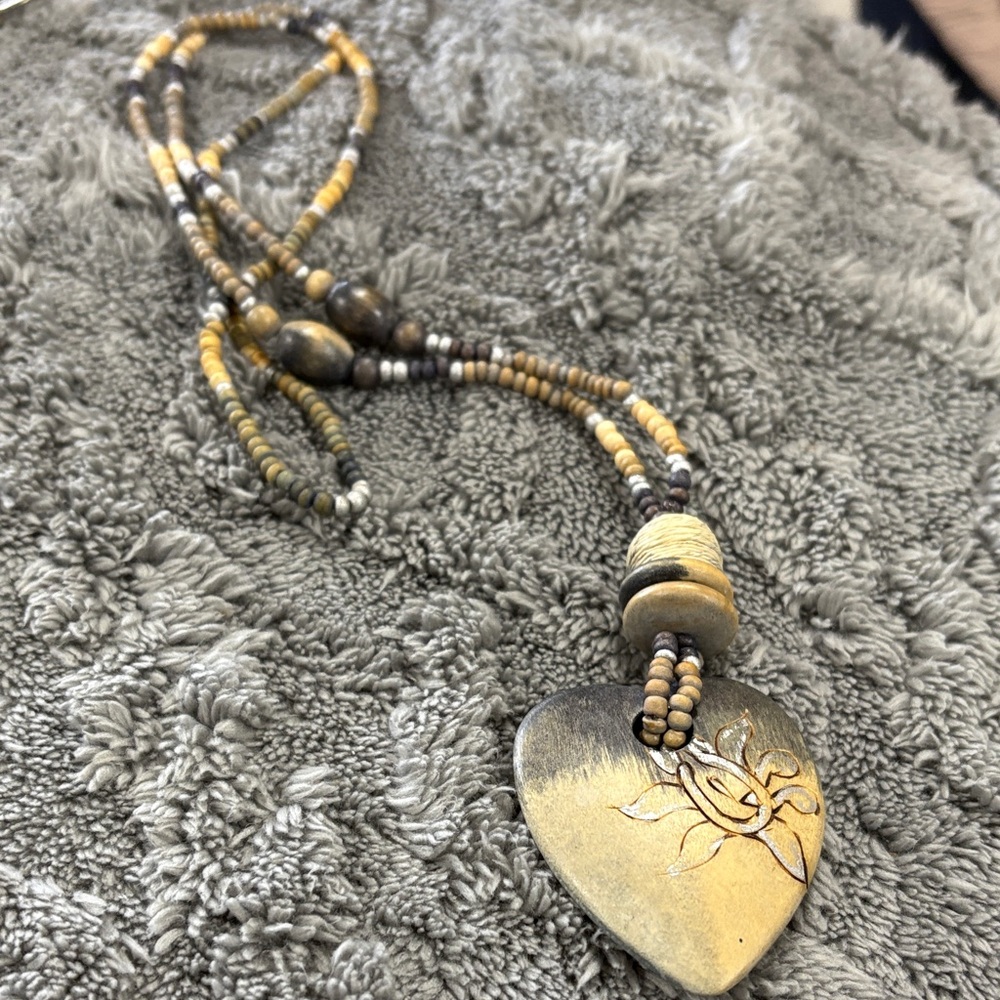 Handcrafted Yellow & Antique Gold Heart Pendant Necklace - Women Jewelry